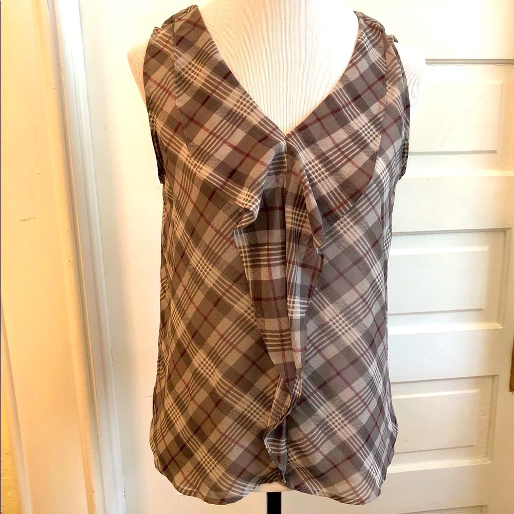 Sheer Plaid Sleeveless Top, Ann Taylor Loft, Sz MP